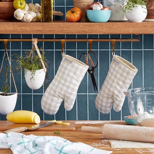 KitchenAid Gingham Oven Mitt 2-Pack Set, Milkshake, 7"x13" thumbnail 2