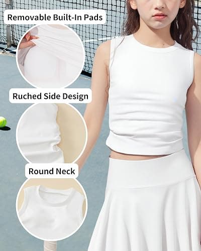 SODLON Girls Tennis Skirts Sets Kids Sleeveless Ruched Athletic Tank Tops Flowy Pleated Skirt Pockets Skorts Shorts Outfits thumbnail 2