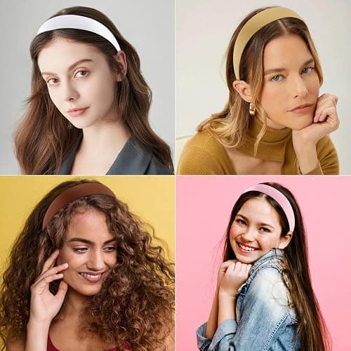 Wecoe Satin Headbands for Women and Girls - 10 Pack 1.3 Inch Wide Non-Slip Fashion Headbands in Neutral Colors, DIY Holiday Hair Accessories - Image 1
