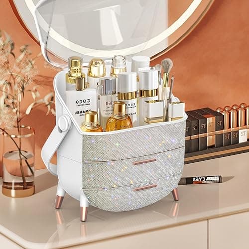 Ptesly Teen Girls Gift Makeup Organizer,Skincare Organizer Jewelry Storage,Cosmetics Storage and Display Case,Make Up Holders and Organizers for Countertop,Bathroom Organizer (Pearl White) thumbnail 4