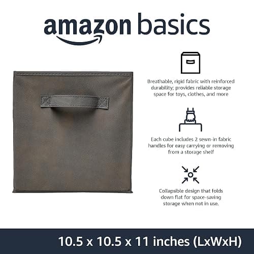 Amazon Basics Collapsible Fabric Storage Cubes Organizer with Handles, Sturdy, Foldable, Space-Saving, 10.5"x10.5"x11", Gray, 6-Pack thumbnail 4