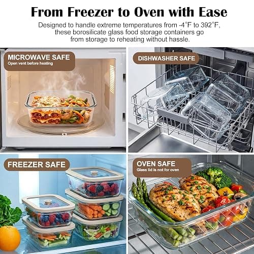 Encheng 5 Pack 35 oz Glass Meal Prep Containers, Plastic-Free Glass Food Storage Containers with Lids, 4.4 Cups Airtight Glass Lunch Containers for Leftovers, Microwave, Oven, Freezer and Dishwasher thumbnail 6