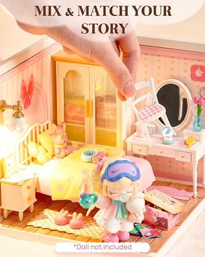 Rolife Super Creator Kits Pink Bedroom, Tiny House Building Blocks for Little Dolls, DIY Plastic Mini House Model Building Kits for Teens Aged 14+, DIY Crafts/Hobbies for Adults (Lovely Pink Bedroom) thumbnail 7