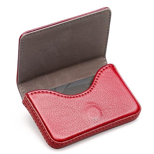 RFID Blocking Wallet - Minimalist Leather Business Credit Card Holder with Magnetic - Red thumbnail 2