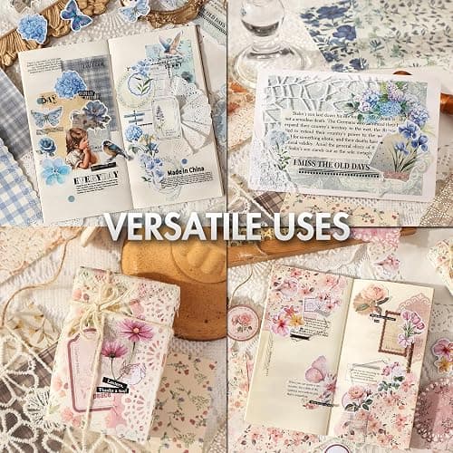 OKUPAN Scrapbook Supplies Kit – 400Pcs Scrapbook Paper & Journal Stickers | 4 Pack Vintage Floral Journaling Supplies for Bullet Journaling, Retro Crafts, Planner, Mixed Media, Collage Card Album thumbnail 2