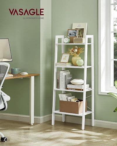 VASAGLE Ladder Shelf, 4-Tier Bookshelf, Storage Rack, Bookcase with Steel Frame, for Living Room, Home Office, Kitchen, Bedroom, Industrial Style, Maple White and Pearl White ULLS044W44 thumbnail 2