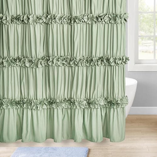 Homechoice Decor Sage Ruffle Shower Curtain, Vintage Handcrafted Bow Tie Bath Curtain for Master Bathroom, Ruched Microfiber Bathroom Curtain with 12 Buttonholes, 72" W x 72" H (LQ-10) thumbnail 8