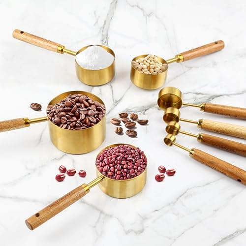 Gold Measuring Cups and Spoons Set,8 Piece Premium Stainless Steel Measuring Cups with Wood Handles,4 Stackable Wooden Measuring Cups and 4 Measuring Spoons Set for Baking Supplies in the Kitchen thumbnail 6
