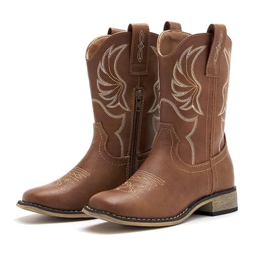 Kids Western Boots for Boys Girls Embroidered Cowgirl Cowboy Boots Square Toe Mid Calf Riding Shoes Little Kid/Big Kid thumbnail 2