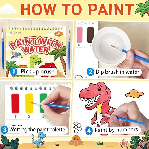 SOCOLER Paint with Water Coloring Books for Toddlers,Mess Free Watercolor Painting Papers for Kids Water Color Paint Kit Art Craft Birthday Gift for Ages 1-3,4-8(Dinosaurs) thumbnail 5