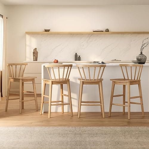 HoeuThien Wood Bar Stools Set of 3, 24" Wooden Counter Height Barstools, Modern Armless Farmhouse Bar Dining Chairs with Back & Footrest for Kitchen Island Pub Light Brown - Light Brown - 3 PCS thumbnail 3