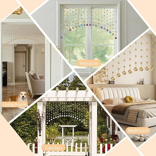 Hysenm 20 Crystal Beaded Curtains Arched Door Beaded Curtain, Hanging Doorway Room Decor with Crystal Balls, Beaded String Curtain Divider for Home, Coffee House, Bedroom, Restaurant thumbnail 6