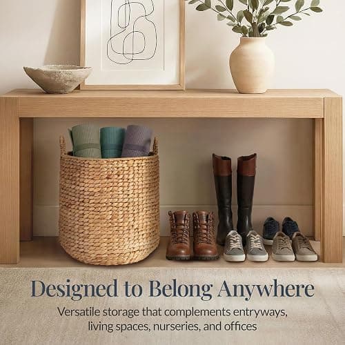 Best Choice Products Round Storage Basket w/Handles, Handwoven Water Hyacinth, Plant Holder, Storage Organizer Tote Bin for Bedroom, Living Room, Bathroom - Natural thumbnail 5