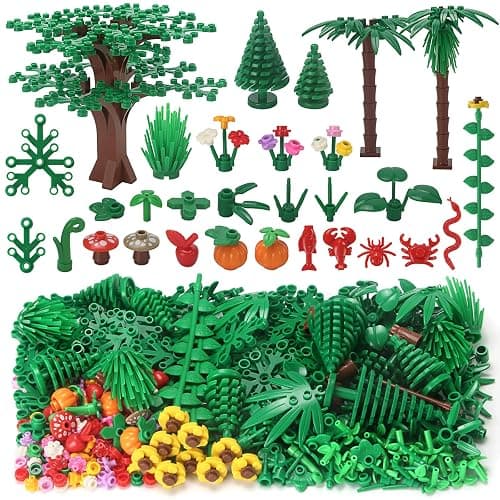Garden Plants Building Bricks Accessories Flowers Bushes Palm Trees Leaves Shrubs Vines Green Grass Bulk Botanical Pieces and Parts Block Toys for Jungle Forest Park Decor Compatible with Major Brands - Image 1