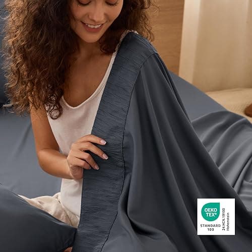 Bedsure Queen Sheet Set - 4 Pieces Soft Queen Size Sheets - Breathable & Cooling - Hotel Luxury - Easy Care Polyester Microfiber Bedding for Women, Men, Dark Grey thumbnail 3