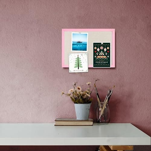 Linen Bulletin Board,10.2"x14.2" Pink Wood Frame Bulletin Boards,Beige Linen,Small Pin Board for Home Kitchen Office Decorative(PK-2636) thumbnail 5
