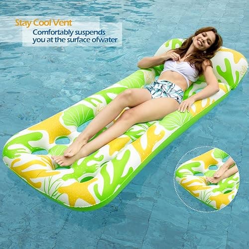 Jasonwell Inflatable Pool Float Lounge - 2 Pack Floaties Rafts for Adults Floating Lounger Sun Tanning Floats Cool Water Floaty Swimming Lake Beach Party Toys (BlueBeige) thumbnail 3