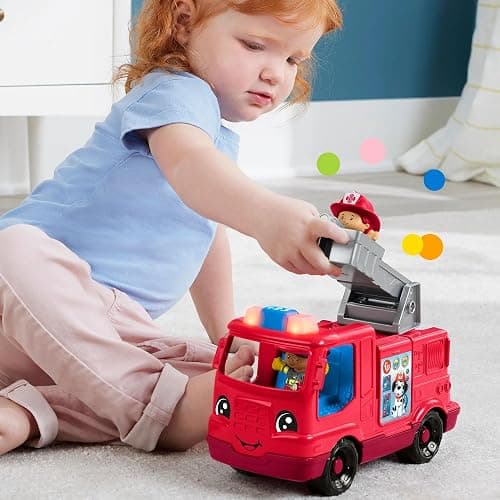 Fisher-Price Little People Toddler Toy Fire Truck Musical Push-Along Vehicle with 2 Figures for Pretend Play Ages 1+ Years thumbnail 2