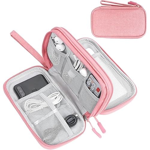 FYY Electronic Organizer, Travel Bag, Pouch, Carry Case Portable Waterproof Double Layers for Cable, Cord, Charger, Phone, Earphone Pink - Small - Pink