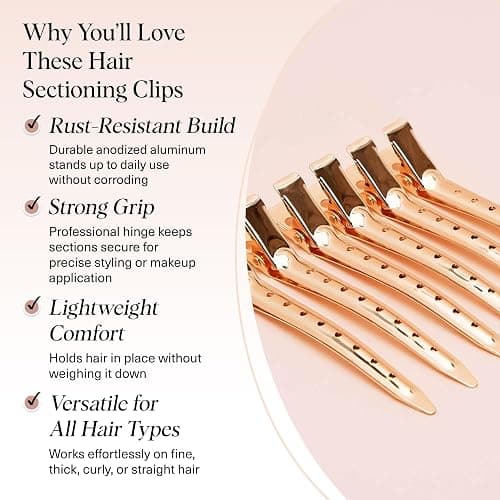 Kitsch Professional Alligator Clips for Hair Styling – 3.5" Aluminum Hair Sectioning Clips for Salon & Makeup Application | Ideal Gifts for Women – Rose Gold, 6 Pcs thumbnail 3
