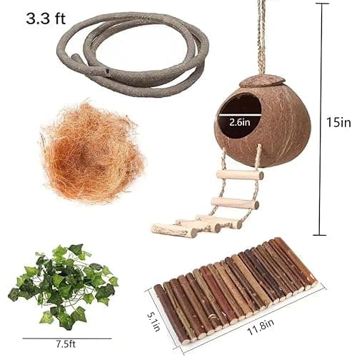 10PCS Crested Gecko Tank Accessories, Reptile Plants Bridge Vines, Coconut Shell with Ladder for Lizard, Chameleon Cage, Snakes, Hermit Crab, Leopard Gecko Tank Accessories, Terrarium Decor thumbnail 4