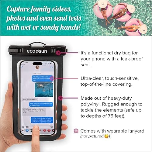 Eco Sun Waterproof Phone Pouch & Floating Wrist Strap Bundle (2-Pack Each) – Waterproof Phone Case + Float Strap – Travel & Beach Essentials Designed in Hawaii – Fits iPhone 17 Pro Max, GoPro, Cameras thumbnail 3