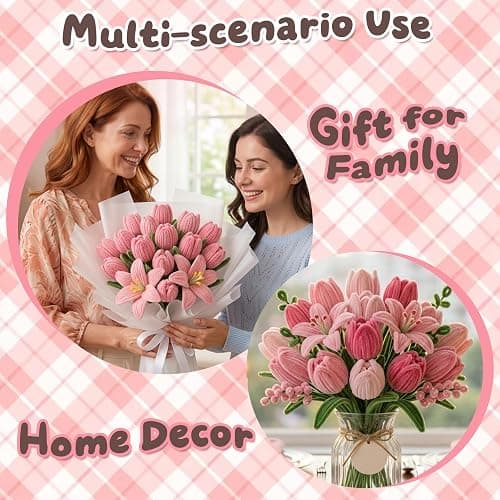 houlishu 400 Pcs Pipe Cleaners Craft Kit - 300 Pink 100 Green Chenille Stems with Floral Wires Stamens Ribbon Adhesive Tapes for DIY Flower Making thumbnail 6