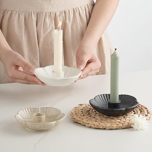 Ceramic Candlestick Holder， Candle Holder for Taper Candles,Incense, Santo Palo, Halloween Christmas Wedding Parties, Dining Room Home Decoration Display - White thumbnail 7