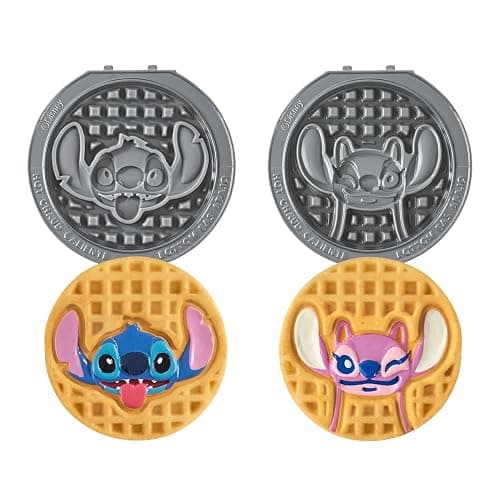 Disney Dash MultiMaker® Mini System Removable Plate Set - Ceramic Coating Replacement Plates for Waffle Breakfast - Waffle Maker Not Included - 4-Inch - 2-Pack - Stitch & Angel - Image 1
