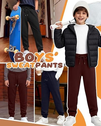 LessonZoo 3 Pack Boy's Sweatpants Kids Joggers Workout Drawstring Teens Athletic Pants Youth Active Trousers with Pockets thumbnail 3