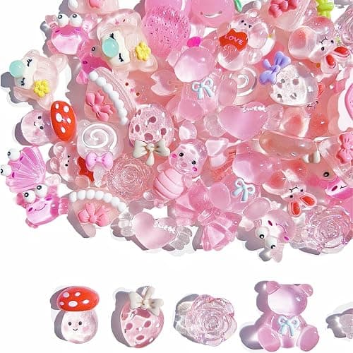 FULUSODO 60pcs Cute Set, Pink Flat Back Bulk Mixed Resin Set Ornament Scrapbooking thumbnail 4