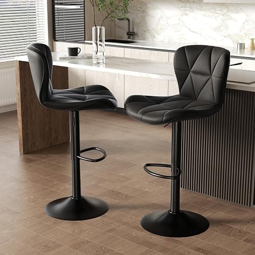 Nalupatio Modern Bar Stools Set of 2, Adjustable Faux Leather Upholstered Swivel Bar Stools, Counter Height Bar Chairs with Back for Kitchen Island, Black thumbnail 6