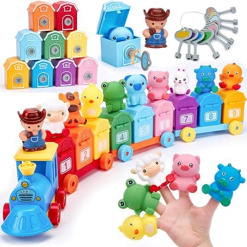 hahaland Toddler Learning Farm Train Set for Toddlers 1-3 Years | Counting Matching & Sorting Montessori Toys, Finger Puppets, Keys to Lock and Unlock Barns Birthday for Baby Boys Girls - Image 1