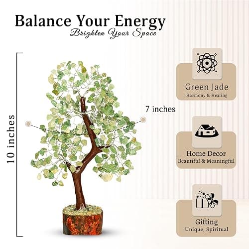 YATSKIA Green Jade Crystal Tree | Feng Shui Tree | Healing Crystals | Bookshelf Decor | Bedroom Decor for Women | Crystal Gifts | Birthday Gifts for Women | 10 Inch thumbnail 2