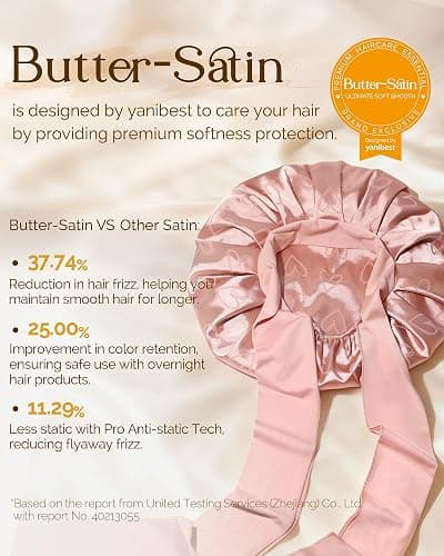YANIBEST Adjustable Satin Bonnet for Sleeping, Double Layer Silk Bonnet with Tie Band for Women, Sleep Cap Curly Natural Hair, Pink thumbnail 2