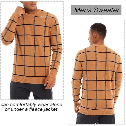 MAGCOMSEN Men's Crewneck Sweaters Cotton Lightweight Plaid Pullover Sweater Warm Casual Fall Winter Sweatshirts thumbnail 7