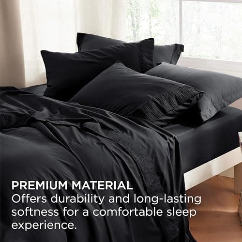 Bedsure Queen Sheet Set - 4 Pieces Soft Queen Size Sheets - Breathable & Cooling - Hotel Luxury - Easy Care Polyester Microfiber Bedding for Women, Men, Black thumbnail 5