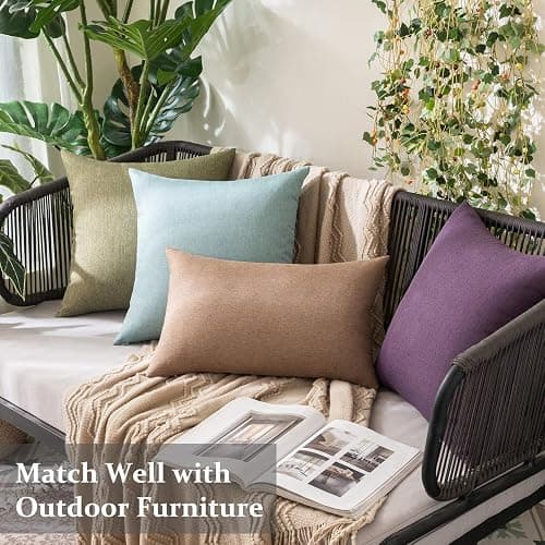 MIULEE Pack of 2 Decorative Outdoor Solid Waterproof Throw Pillow Covers Christmas Faux Linen Garden Farmhouse Cushion Cases for Patio Tent Balcony Couch Sofa 18x18 Inch Dark Green thumbnail 8