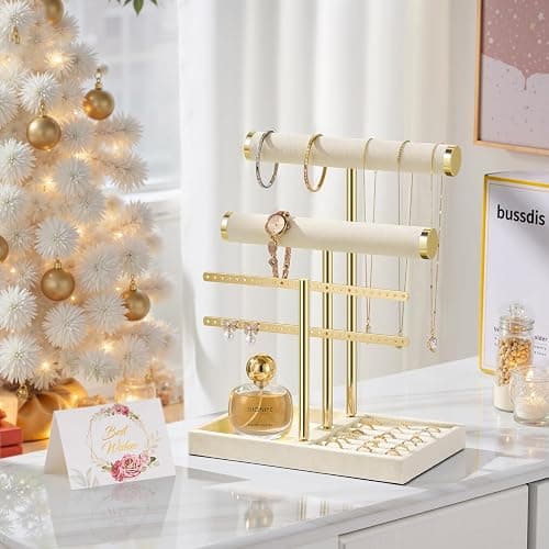 bussdis 3 Tier Bracelet Holder Display - Detachable T Bar Beige Velvet Bracelet Holder, Jewelry Holder Organizer for Bracelet, Necklace, Earrings, Rings thumbnail 7