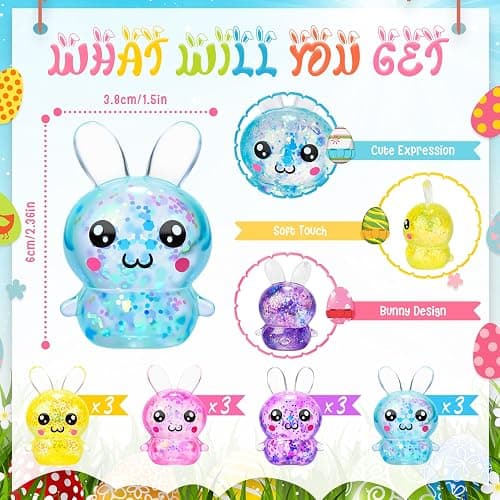 Halloscume 12 Pcs Bunny Squeeze Stress Balls Built-in Sequins Glitter Mental Health Month Basket Stuffers Slow Rising Fidget Bunny Balls Stress Relief for Easter Party Favor Birthday Rabbits Gift thumbnail 3