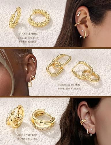 LOLIAS Hypoallergenic Flat Back Earrings for Women-14K Gold Plated Cartilage Earring Stacks-20G Surgical Stainless Steel Earrings-Small Flatback Stud Hoop Earring Sets for Multiple Piercing Jewelry thumbnail 5