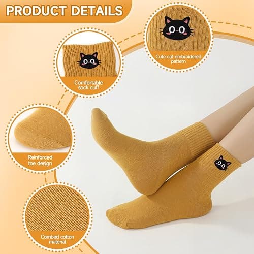 soxitoevy 10 Pairs Women Crew Socks Cute Embroidery Cotton Socks | Soft Cotton Blend, Embroidery Pattern, Elastic Ribbed Cuff, Mid-Calf Length, Ideal Gifts for Women Girls or Friends thumbnail 4