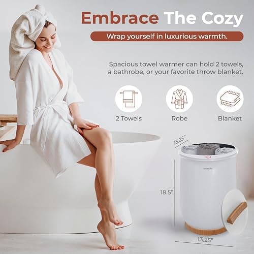 SereneLife Bucket Towel Warmers, White Large Towel Warmer for Spa and Bathroom, Luxury Towel Heater Gifts for Him & Her, Auto Shut-Off, Fits 2 large, Blankets, Bathrobes, PJ's thumbnail 2