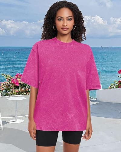 Oversized Tshirts for Women Short Sleeve Vintage Washed Basic Cotton Tees | ADOREJOY Oversized Casual Loose Crewneck Tops for Summer Acid Wash Streetwear Daily Fit 2026 thumbnail 2