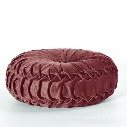 HIG Set of 2 Decorative Round Pleated Throw Pillows,Classy Accent Pumpkin Throw Pillows with Center Button,Vintage Velvet Floor Pillows for Sofa Vanity Chair Bed,Dusty Rose,14.5" Diameter(Ripple) thumbnail 5