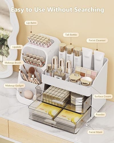 Anylady Makeup Organizer with Drawers, Skincare Organizer (Large Size Thick), Storage Box Cosmetic Display Cases, Make up Organizers for Vanity, Dresser, Desk, Kitchen, Countertop (White) thumbnail 6