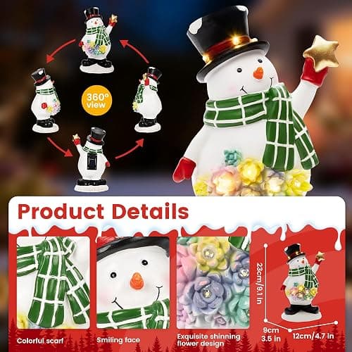GIGALUMI Solar Snowman Christmas Decorations Outdoor Porch 9 inch, Outdoor Snowman Christmas Decor, Christmas Figurines and Statue with LED for Porch Garden Patio, Unique Gifts for Mom Grandma thumbnail 6