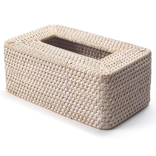Rattan Tissue Box Cover Natural Woven Facial Napkin Holder Rectangular 10 x 6.1 x 4.1 Inch (White) thumbnail 4