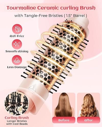 ANIEKIN 5 in 1 Curling Iron Set, Fast Heat Up Curling Wand from 3/8 to 1 1/4 Inch and a Thermal Brush Come with, Dual Voltage Hair Curler for Women All Hair Types and Travel Use, Gifts for Women,Pink thumbnail 4