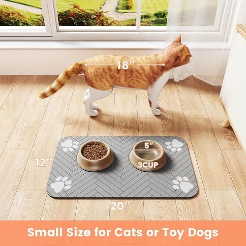 Pet Feeding Mat-Absorbent Pet Placemat for Food and Water Bowl, with Waterproof Rubber Backing, Quick Dry Water Dispenser Mat for Dog and Cat (20"x12", Striped Light Gray) thumbnail 7